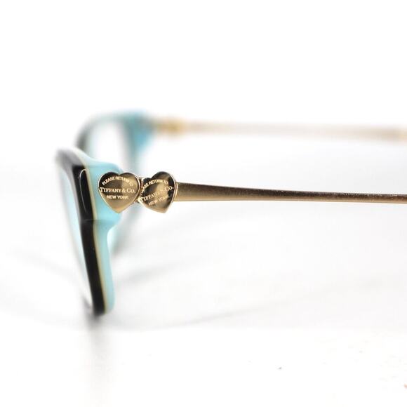 Tiffany & Co. Brown Tortoise Light Blue Gold Heart Rectangle Lens Eyeglasses - Picture 4 of 8